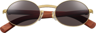 Première de Cartier 太陽眼鏡 光滑金色及鍍鉑金飾面金屬，棕色木材，灰色鏡片