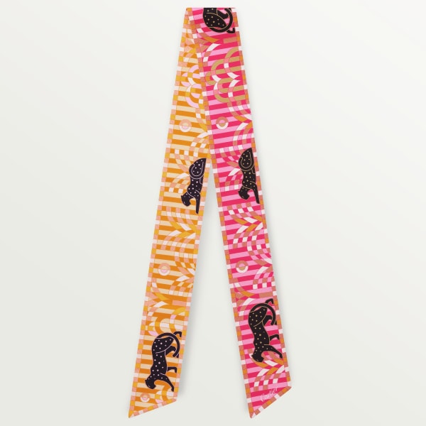 美洲豹剪影絲巾 粉紅色及黃色斜紋真絲