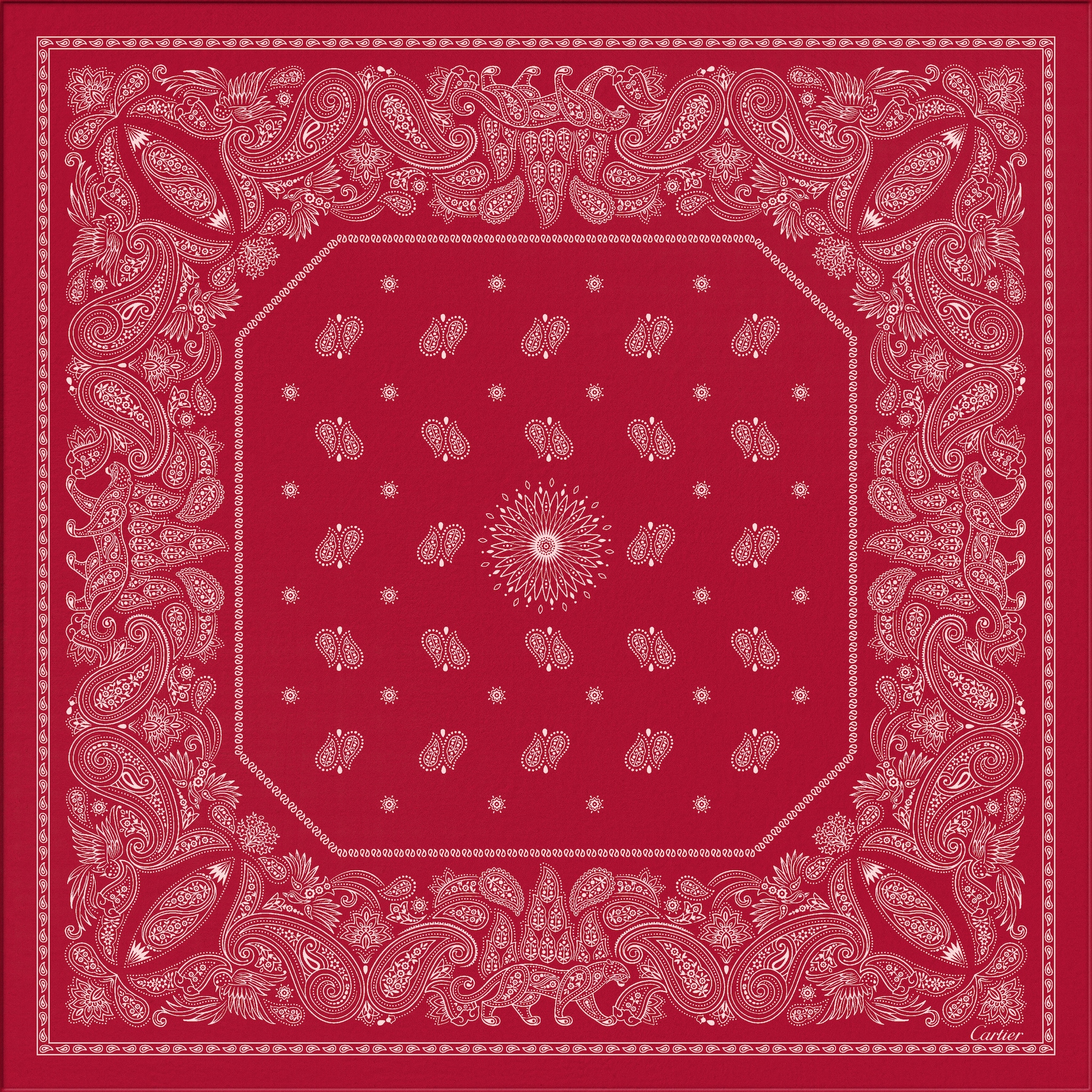 Double C Paisley 絲巾，90厘米 紅色斜紋真絲