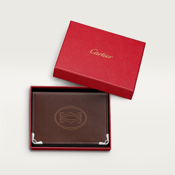 Must de Cartier 卡片夾 朱古力色粒面小牛皮，鍍鈀飾面
