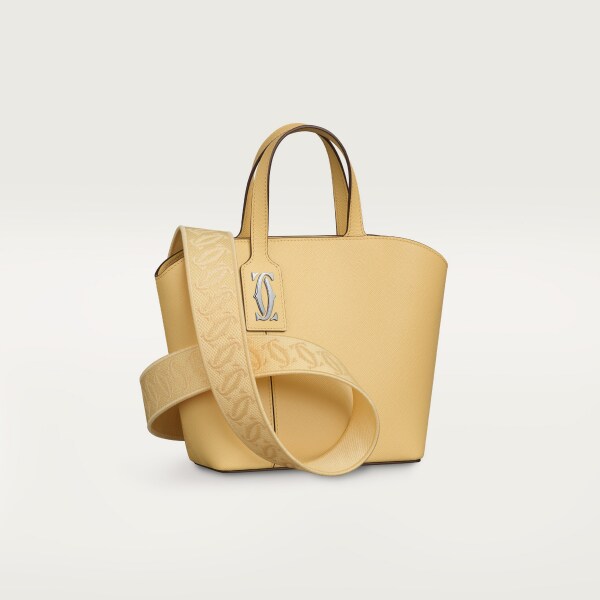 Mini tote bag, C de Cartier Mimosa yellow textured calfskin, embroidery, palladium finish