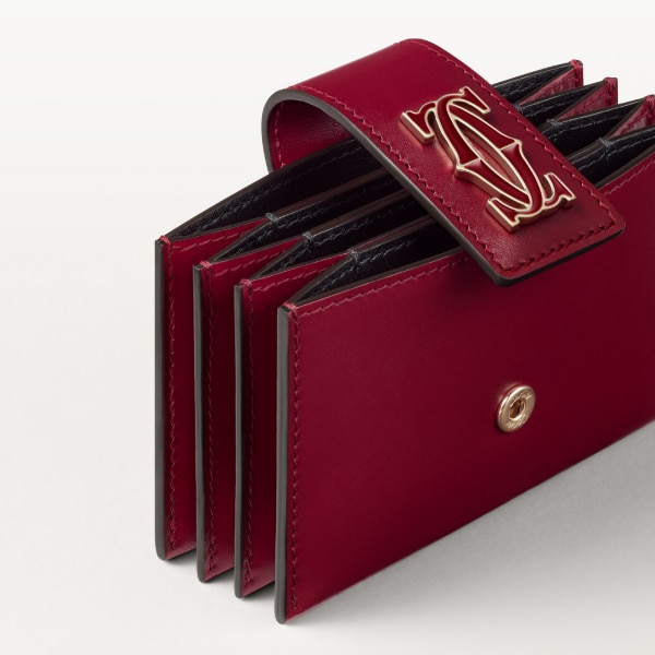 風琴式卡片夾，C de Cartier 櫻桃紅色小牛皮，金色及櫻桃紅色琺瑯飾面