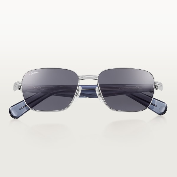 Première de Cartier 太陽眼鏡 光滑鍍鉑金飾面金屬，透明藍色醋酸纖維，藍色鏡片