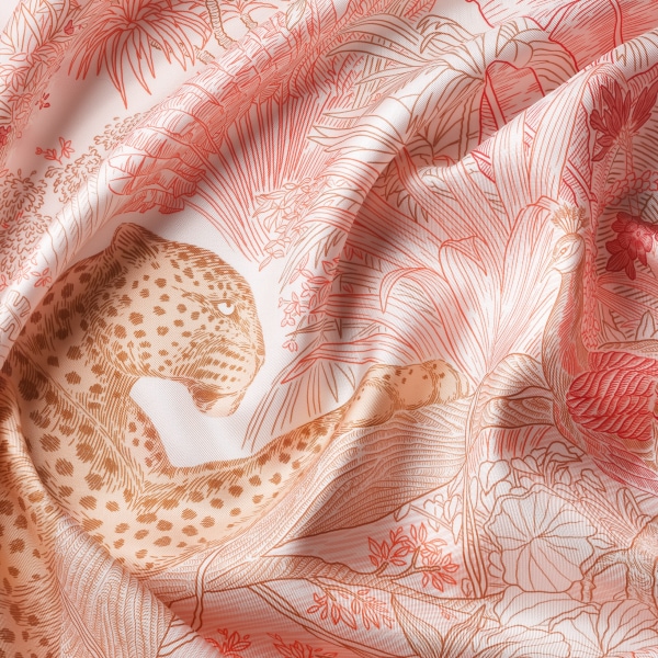 絲巾，90厘米，Panther Greenhouse 櫻桃紅色斜紋真絲