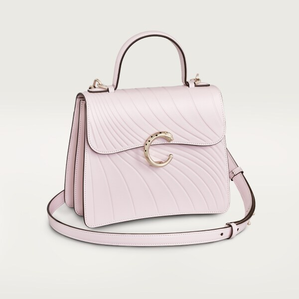 手袋，小型款，Panthère C 花瓣粉紅色小牛皮，壓印 Cartier 標誌圖案，金色飾面