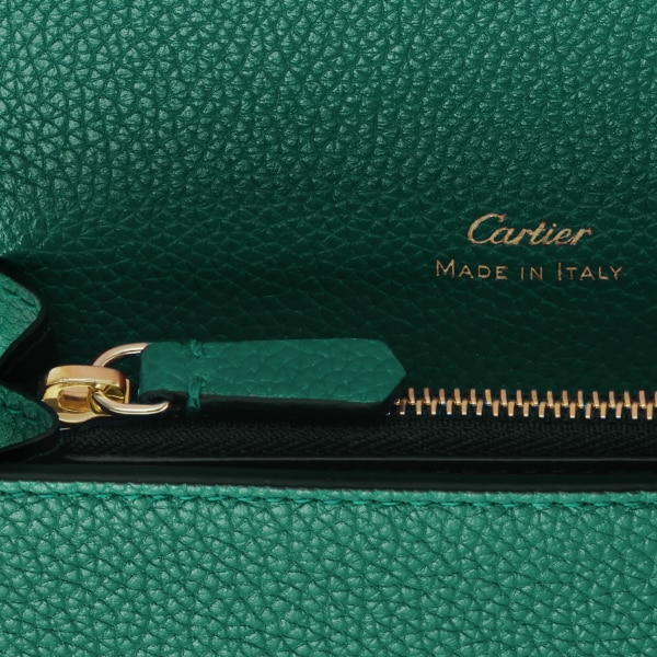 拉鏈名片夾，Panthère de Cartier 亮綠色小牛皮，金色飾面