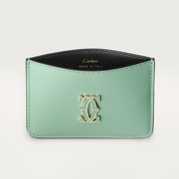 卡片夾，C de Cartier 灰綠色小牛皮，金色及灰綠色琺瑯飾面