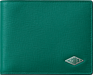 小型銀包，可容納6張信用卡，Cartier Losange 草綠色粒面小牛皮，鍍鈀飾面及草綠色琺瑯