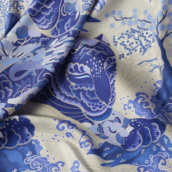Panther print square Blue and beige silk twill