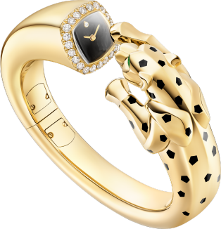 Panthère Jewelry Watch Quartz movement, yellow gold, lacquer, onyx, tsavorites, diamonds