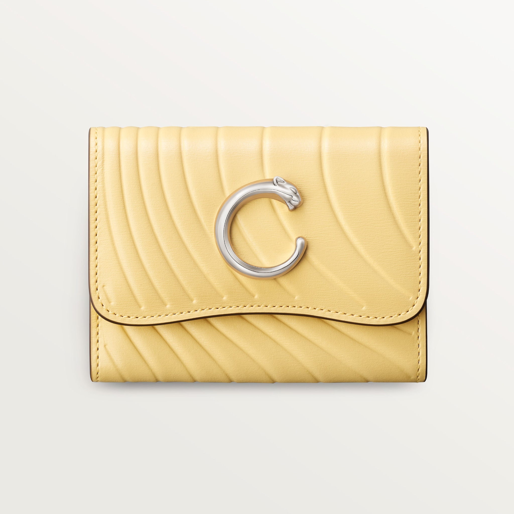 銀包，迷你款，Panthère C de Cartier含羞草黃色小牛皮，壓印 Cartier 標誌圖案，鍍鈀飾面