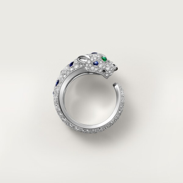 Panthère de Cartier ring White gold, emeralds, sapphires, diamonds