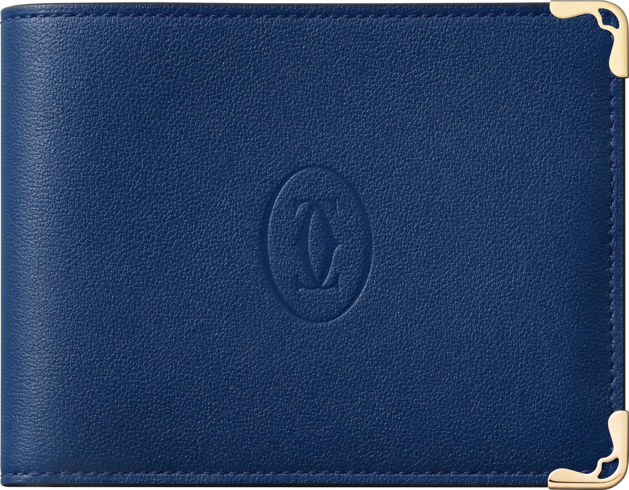 小型銀包，可容納6張信用卡，Must de Cartier深藍色小牛皮，鍍鈀飾面