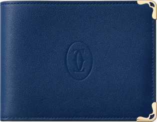 小型銀包，可容納6張信用卡，Must de Cartier 深藍色小牛皮，鍍鈀飾面