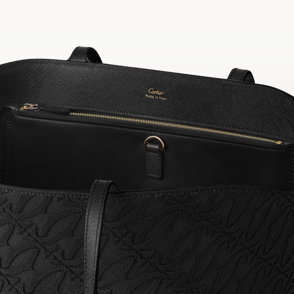 手提袋，C de Cartier 黑色紋理質感小牛皮及刺繡，金色飾面