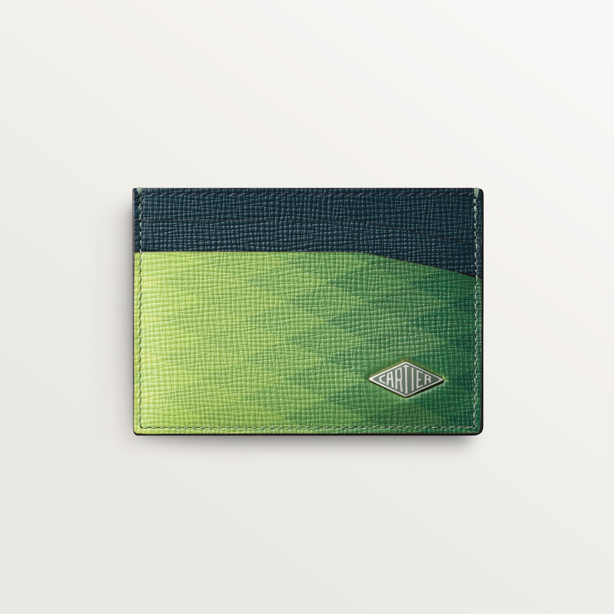 雙面卡片夾，Cartier Losange青檸綠色棱柱形圖案小牛皮，鍍鈀飾面及石墨色琺瑯