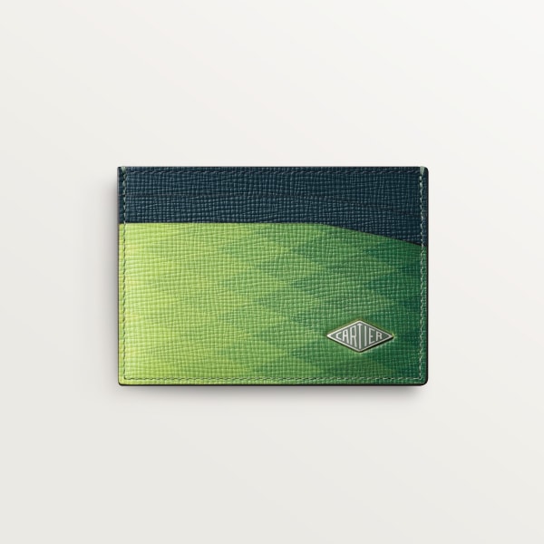 Double card holder, Cartier Losange Lime calfskin with prismatic print, palladium-plated finish and graphite enamel