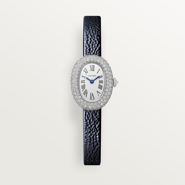 Baignoire watch Mini model, quartz movement, white gold, diamonds, leather
