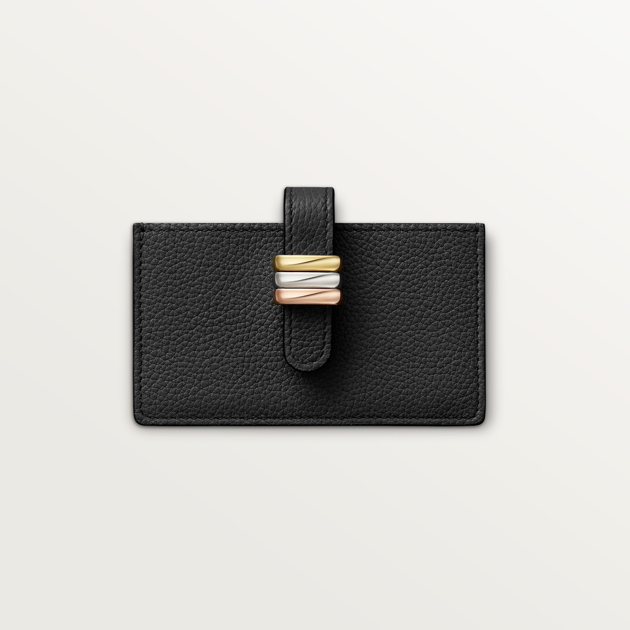 風琴式卡片夾，Trinity黑色粒面小牛皮，金色、鍍鈀及玫瑰金色飾面