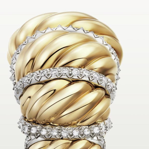 Tressage 戒指 鉑金，黃金，鑽石。