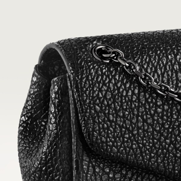 手袋，迷你款，Panthère Graphique 亮面黑色皺摺效果小牛皮，鍍釕飾面