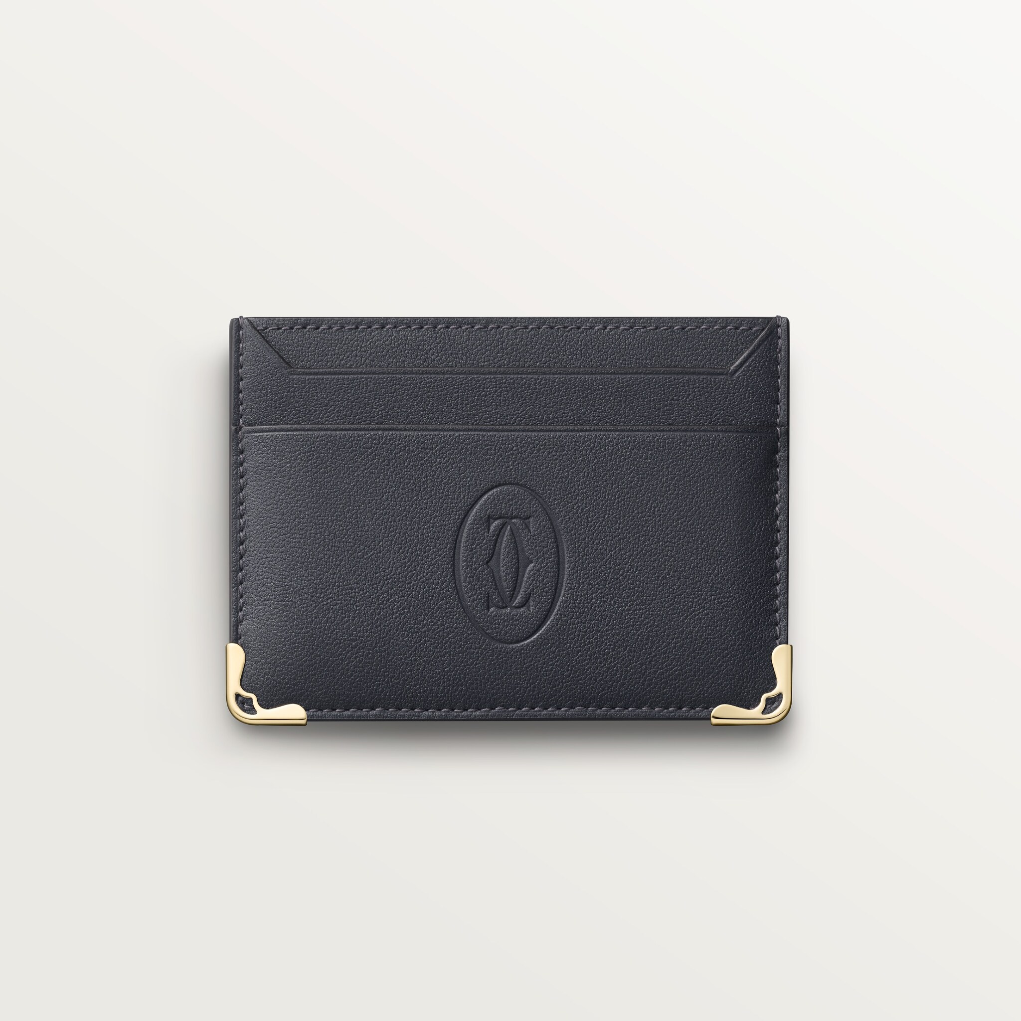 雙面卡片夾，Must de Cartier瓦灰色小牛皮，金色飾面