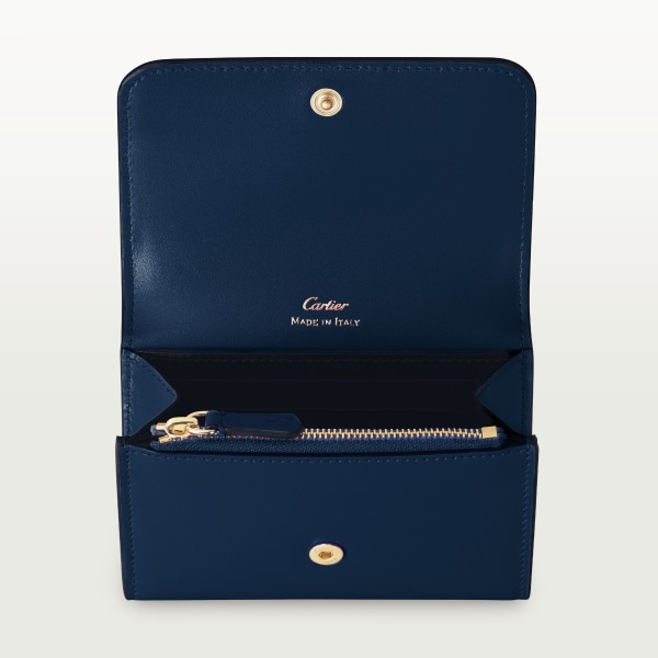 銀包，迷你款，C de Cartier 午夜藍色小牛皮，金色飾面