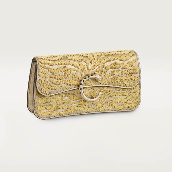 手袋，迷你款，Panthère C 金色金屬亮面小牛皮及簇飾老虎圖案刺繡