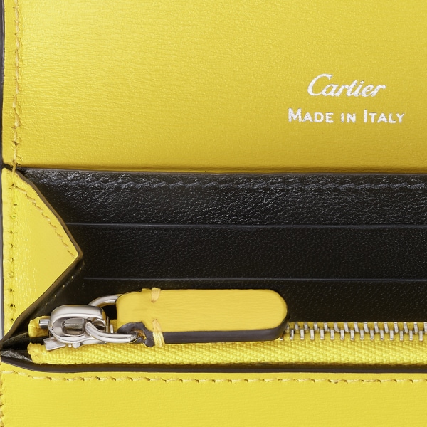 銀包，迷你款，Panthère de Cartier 黃色小牛皮，鍍鈀飾面