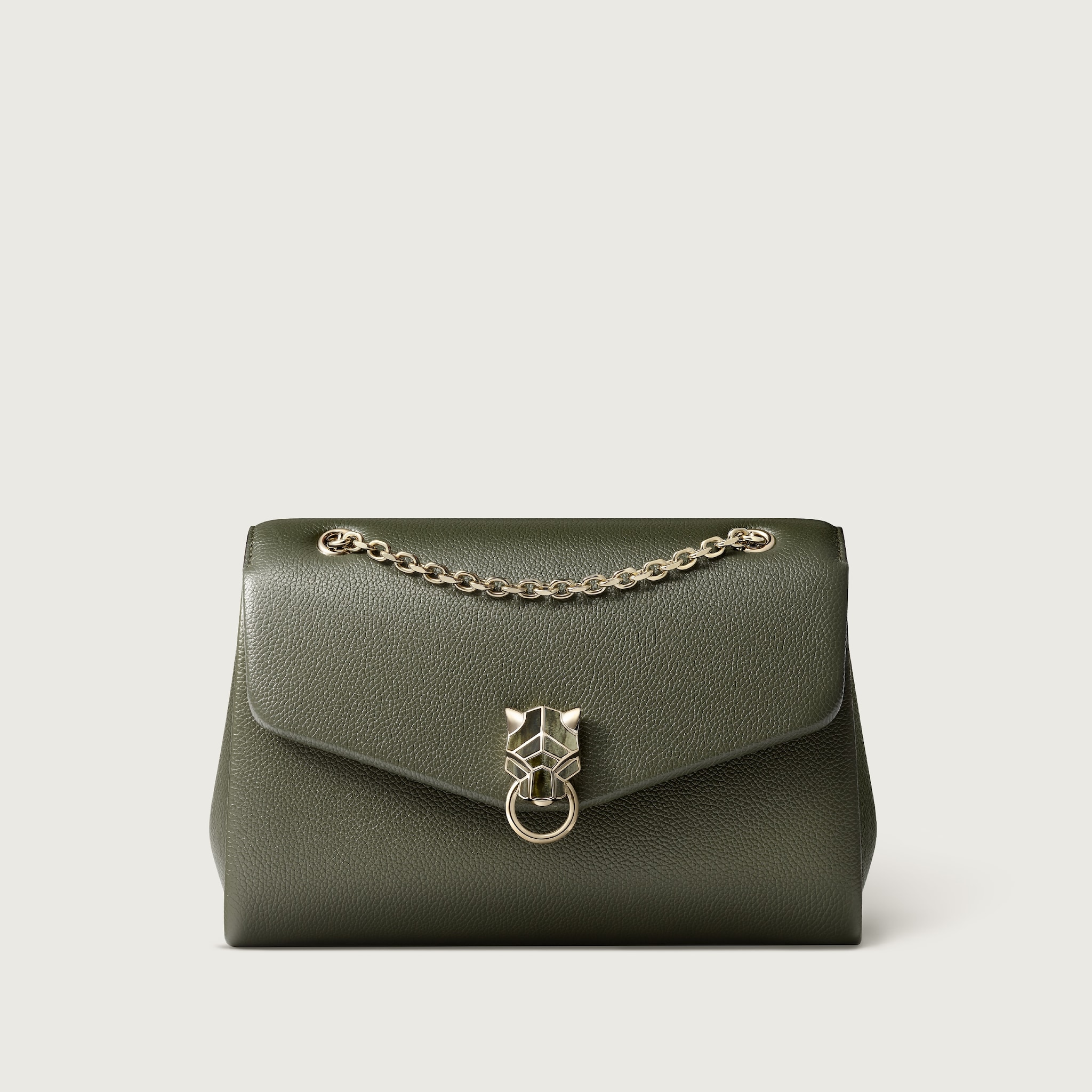 手袋，小型款，Panthère Graphique綠茶色小牛皮，金色飾面