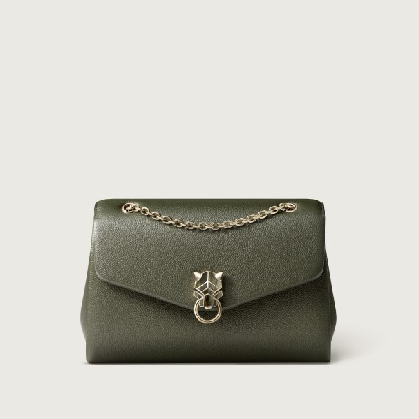 手袋，小型款，Panthère Graphique 綠茶色小牛皮，金色飾面