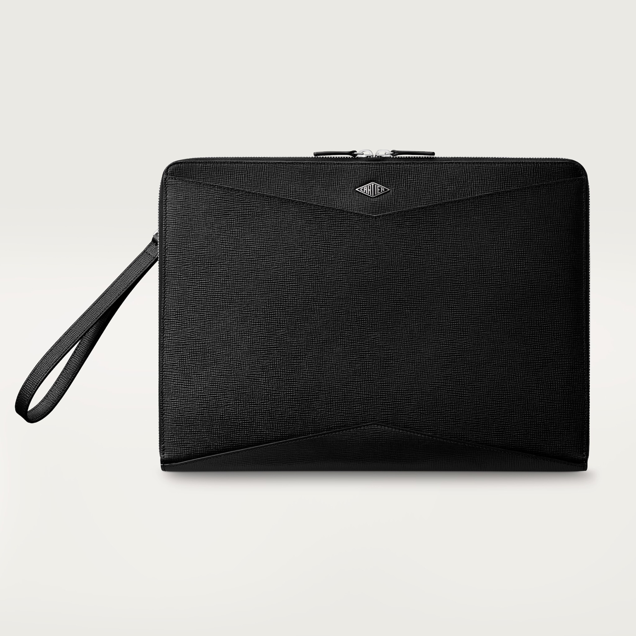 文件袋，Cartier Losange黑色粒面小牛皮，鍍鈀飾面及琺瑯