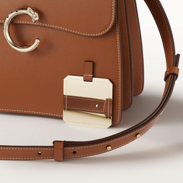 手袋，小型款，Panthère C 焦糖色小牛皮，金色飾面