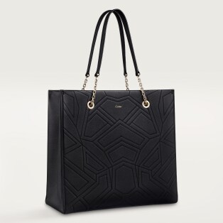 手提袋，Panthère 黑色粒面小牛皮，金色飾面