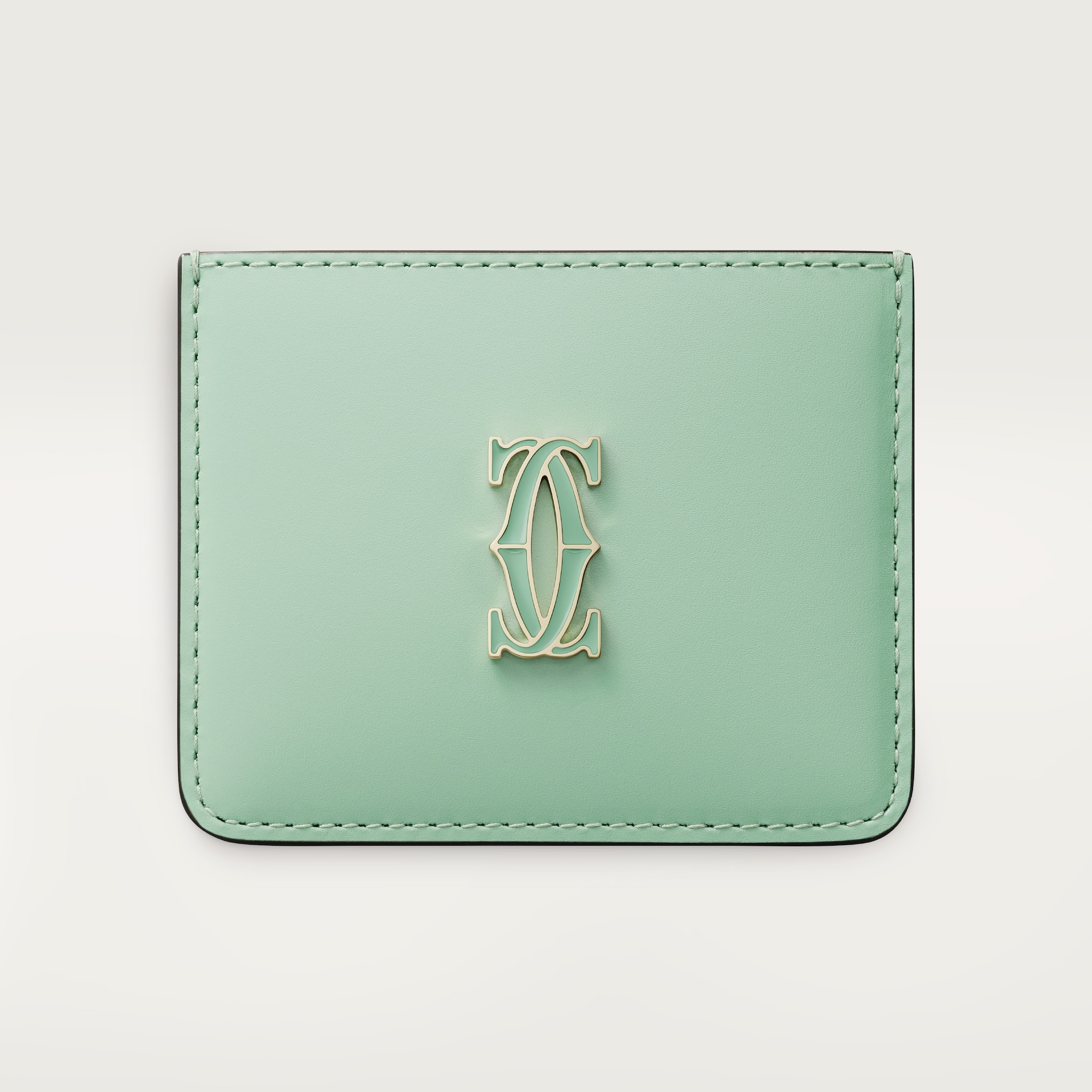 Simple card holder, C de CartierSage green calfskin, gold and sage green enamel finish