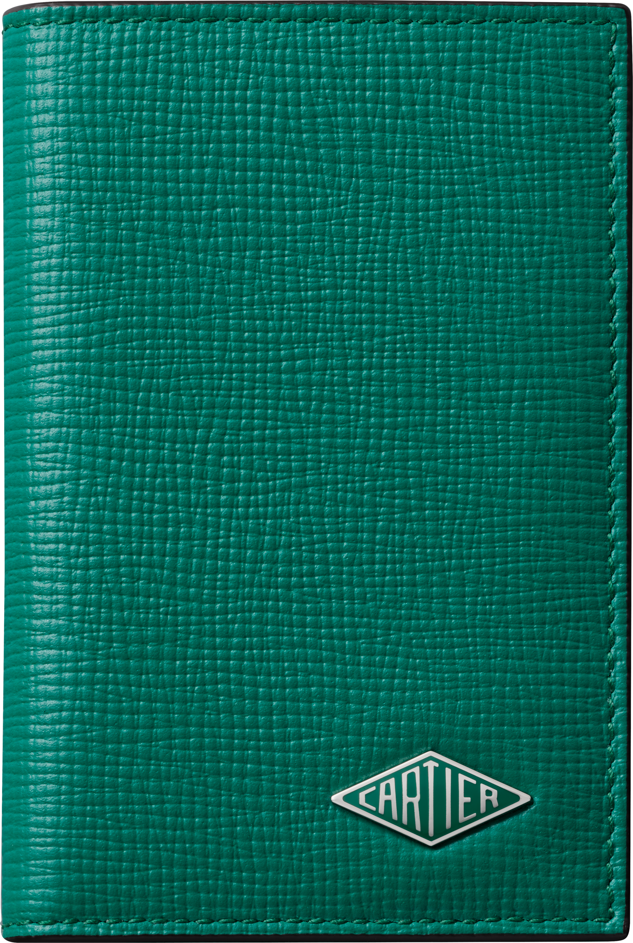 信用卡夾，可容納4張信用卡，Cartier Losange草綠色粒面小牛皮，鍍鈀飾面及草綠色琺瑯