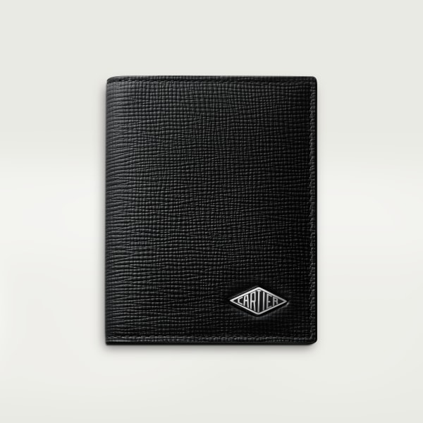 信用卡夾，可容納4張信用卡，Cartier Losange 黑色粒面小牛皮，黑色琺瑯及鍍鈀飾面