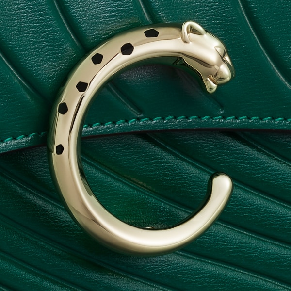 鏈帶手袋，迷你款，Panthère de Cartier 祖母綠色小牛皮，壓印 Cartier 標誌圖案，金色飾面