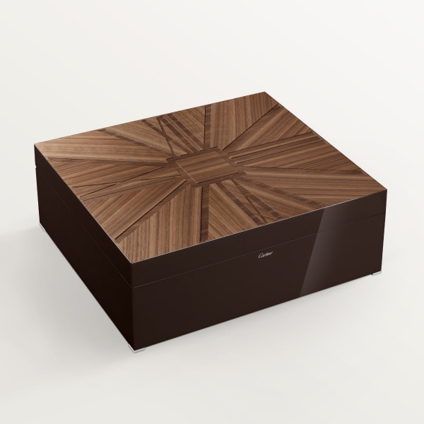 Santos de Cartier six-watch box Walnut wood, lacquered wood, palladium finish