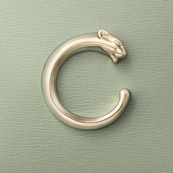 卡片夾， Panthère C de Cartier 灰綠色粒面小牛皮，金色飾面