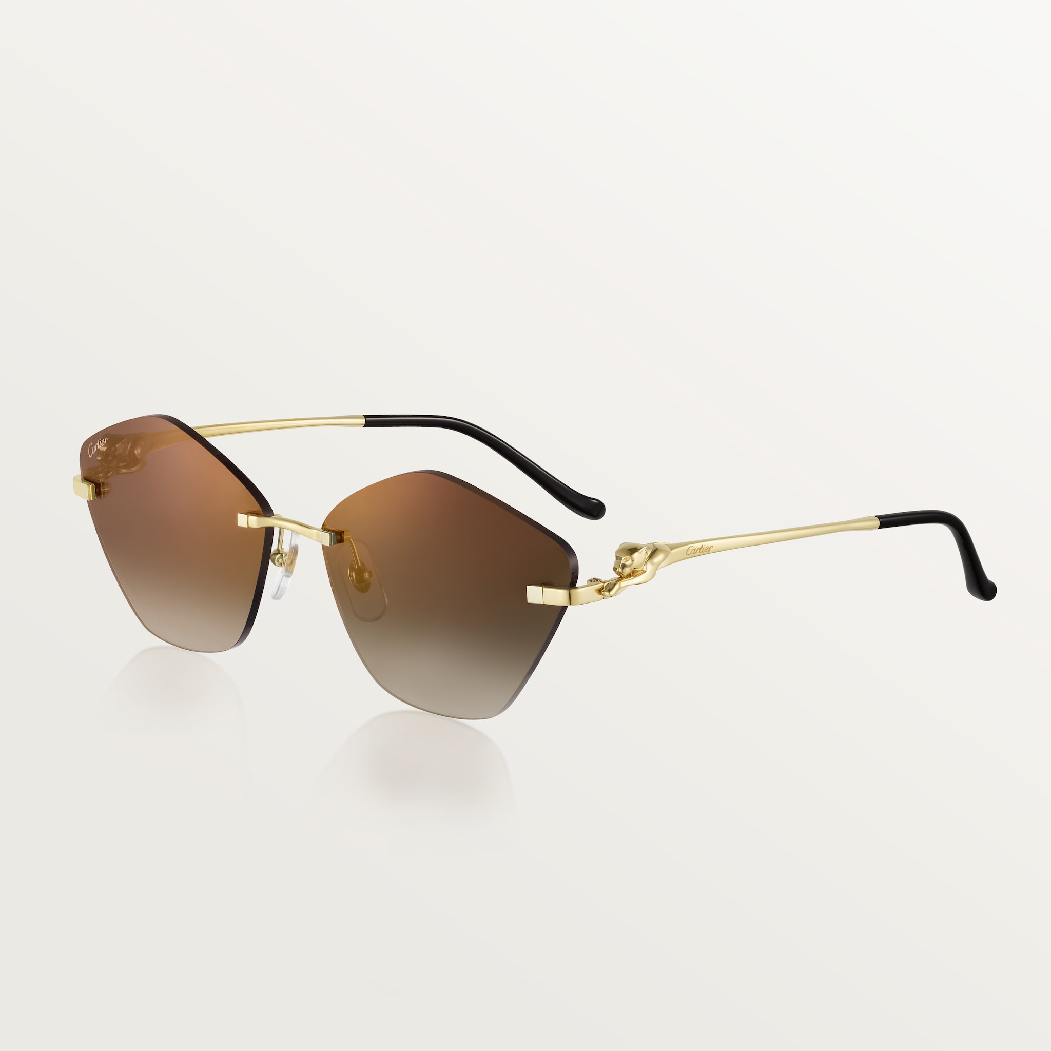 Panthère de Cartier 太陽眼鏡光滑金色飾面金屬，棕色漸變鏡片