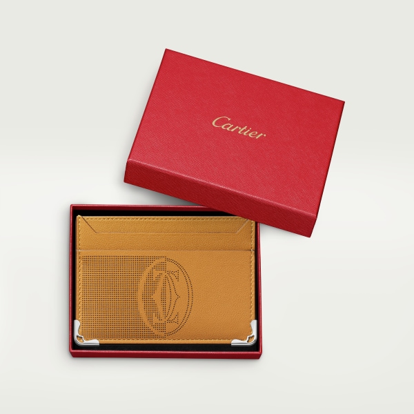 雙面卡片夾，Must de Cartier 小茴香黃棕色小牛皮，鍍鈀飾面