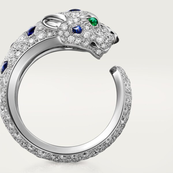 Panthère de Cartier ring White gold, emeralds, sapphires, diamonds