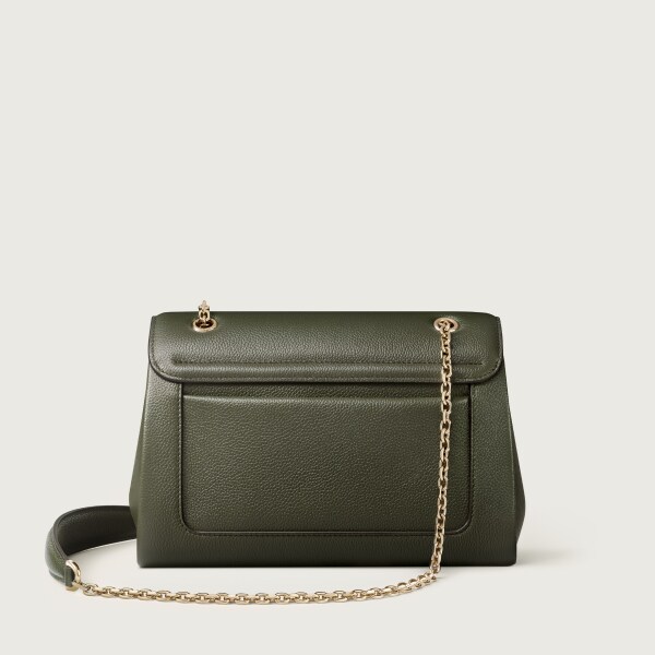 手袋，小型款，Panthère Graphique 綠茶色小牛皮，金色飾面