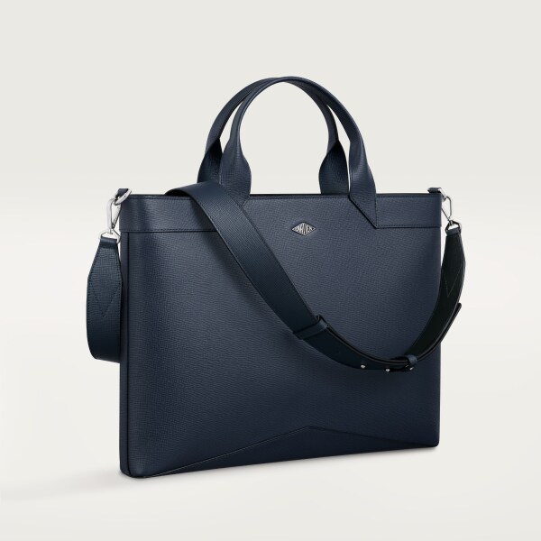 公事包，Losange 海軍藍色粒面小牛皮，鍍鈀飾面及琺瑯