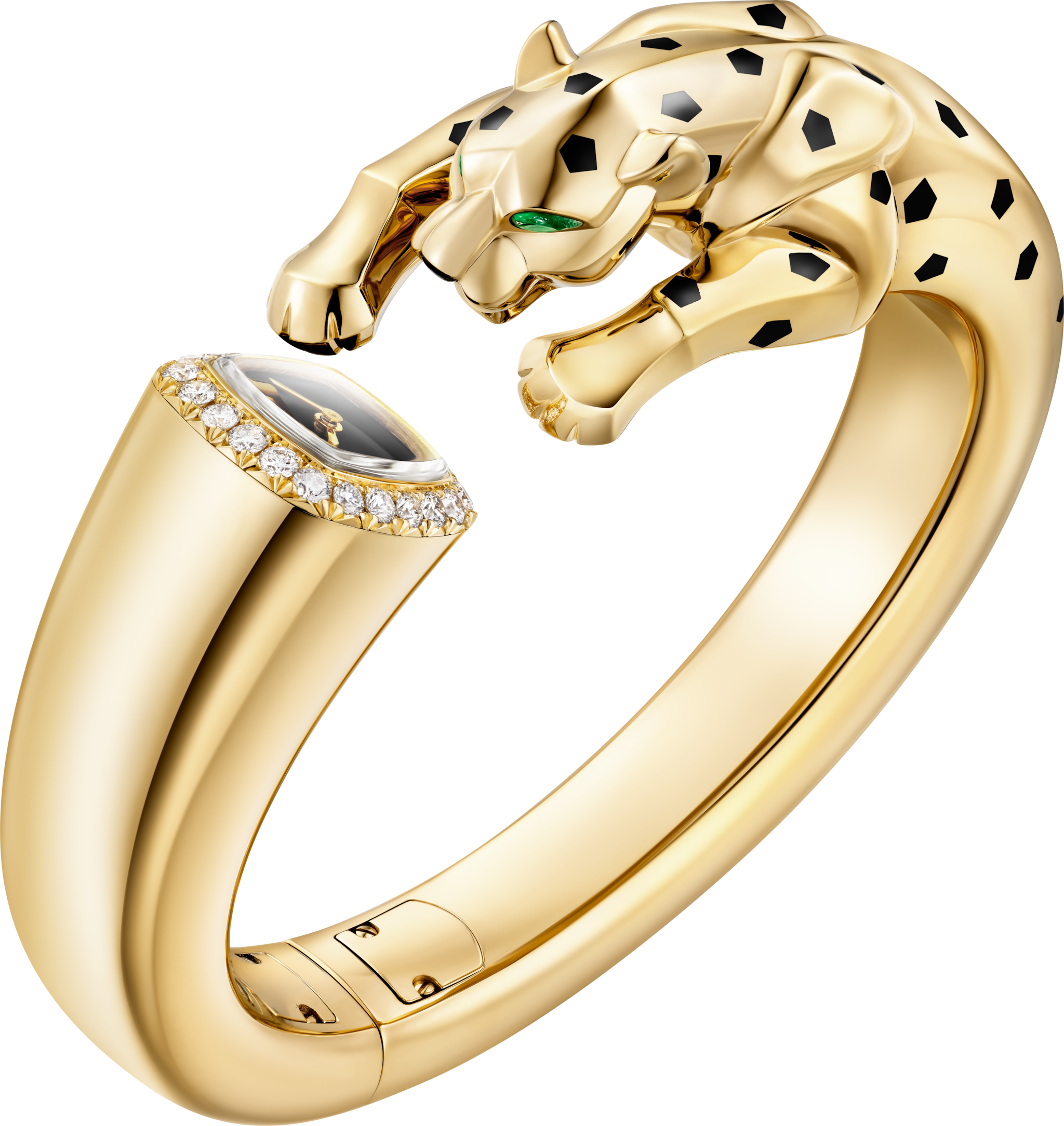 Panthère Jewelry WatchQuartz movement, yellow gold, lacquer, onyx, tsavorites, diamonds