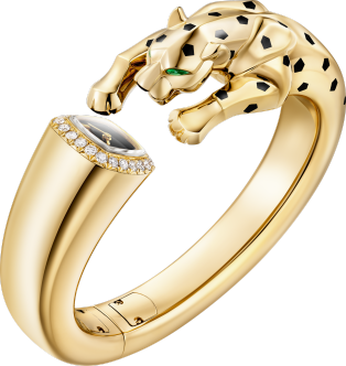 Panthère Jewelry Watch Quartz movement, yellow gold, lacquer, onyx, tsavorites, diamonds