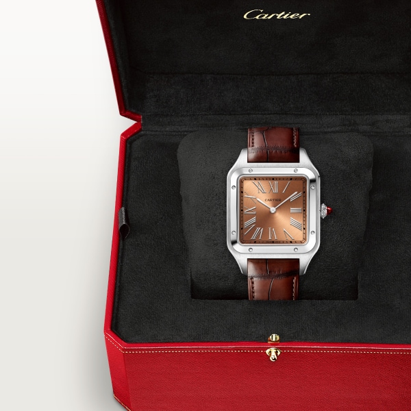 Santos-Dumont 腕錶 特大型款，手動上鏈機械機芯，鉑金，皮革
