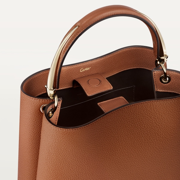 手袋，小型款，Panthère Double de Cartier 手袋，焦糖色粒面小牛皮，金色飾面