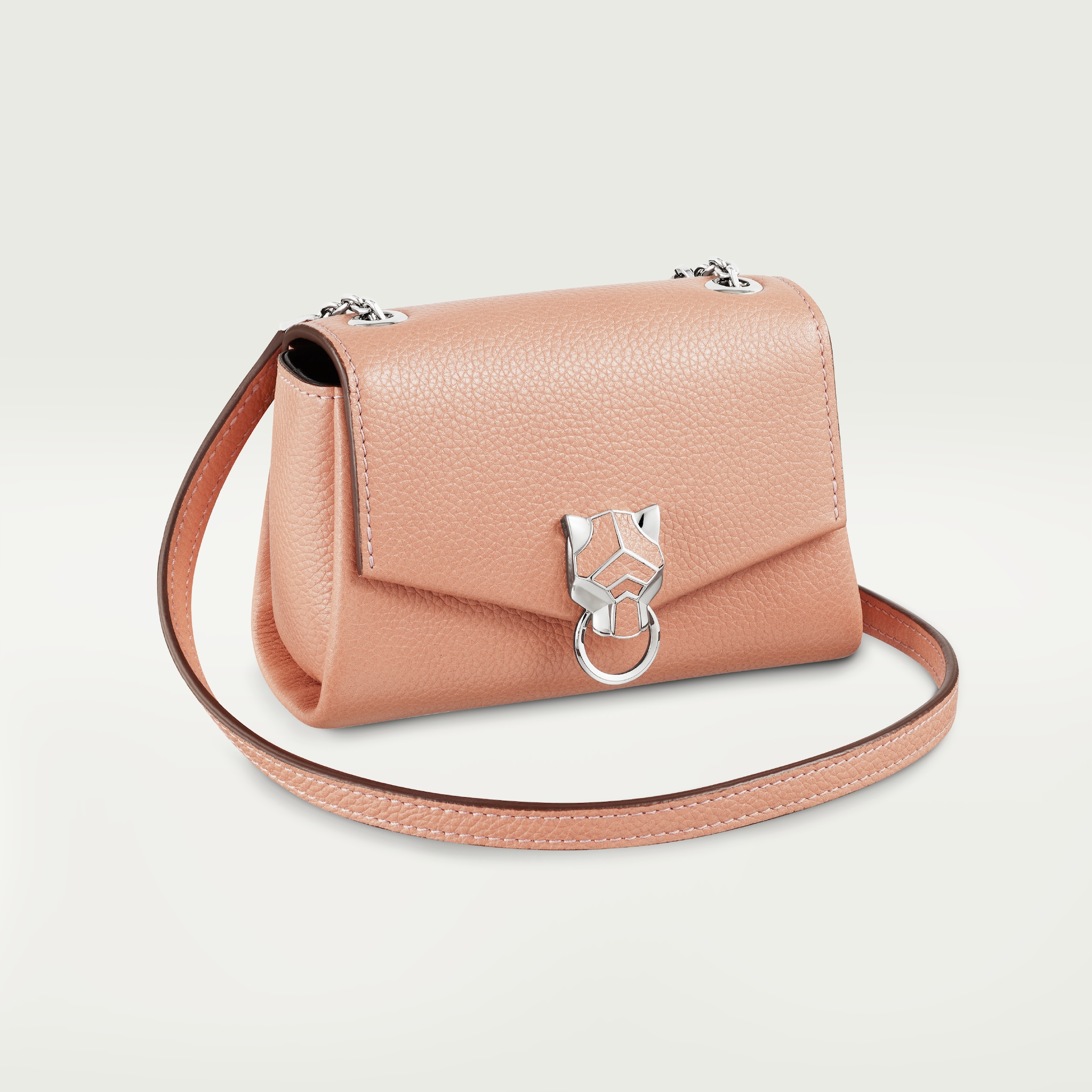 鏈帶手袋，微型款，Panthère de Cartier粉色小牛皮，鍍鈀飾面